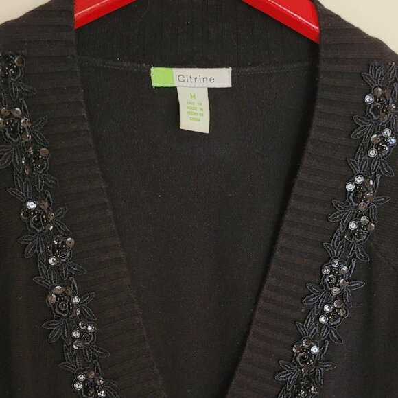 Cashmere Silk KNIT Black Shrug Short Sleeve Accent Details Size M - Picture 6 of 8